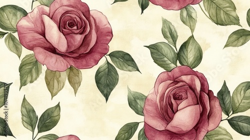 Seamless watercolor pattern featuring elegant rose flowers and lush green leaves perfect for wedding invitations greeting cards and decorative posters