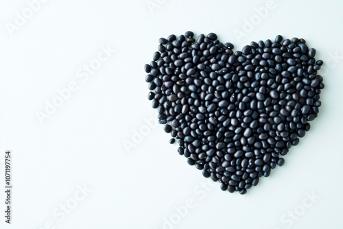 Black Beans in Heart Shape on Light Background