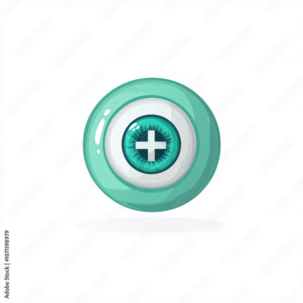 A teal circular icon featuring a prominent eye design with a cross in the center, suggesting a medical or health-related theme. A teal circular icon featuring a prominent eye design with a cross in the center, suggesting a medical or health-related theme.