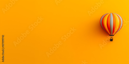 A hot air balloon icon situated on the right side, isolated on a panoramic orange backdrop with ample copy space --aspect ratio 3:2  --size: 50