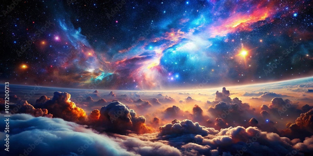Fototapeta premium Stunning Tilt-Shift Photography of Nebulae in the Universe Showcasing Colorful Cosmic Clouds and Stars, Perfect for Astrophotography Enthusiasts and Space Illustrations
