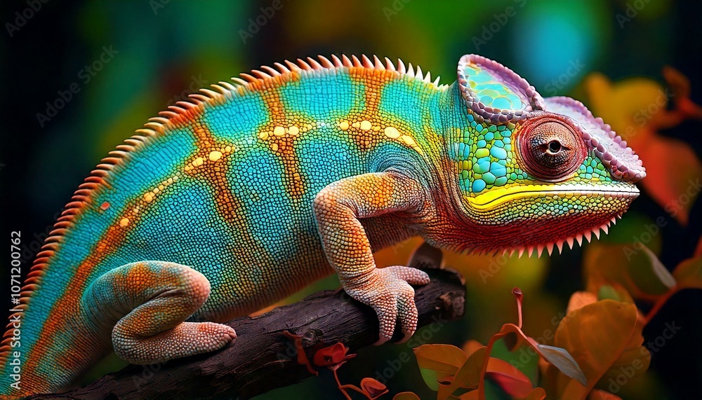 generative AI. Colorful chameleon in vibrant high resolution