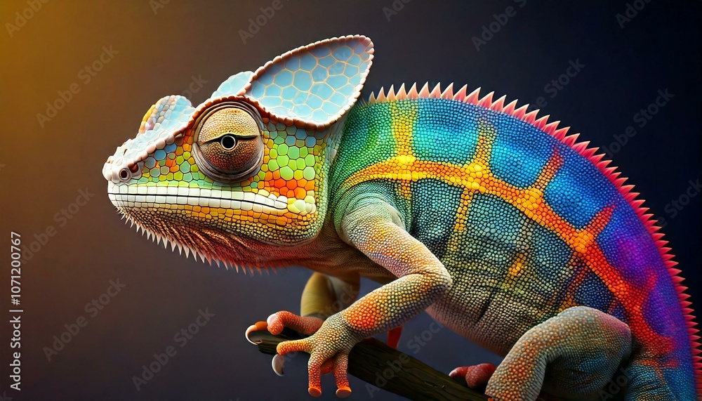 Fototapeta premium generative AI. Colorful chameleon in vibrant high resolution
