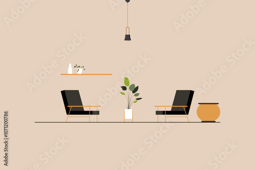 architecture interior living room apartment decor modern design flat style. living room indoors cozy furniture contemporary comfortable sofa, armchair, table, plant, lamp. house home vector
