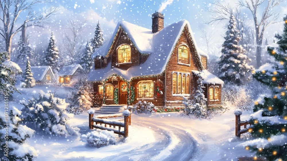 A charming house decorated for Christmas, set against a white background. The festive decorations capture the spirit of the season, with touches of holiday cheer and warmth, A charming house decorated for Christmas, set against a white background. The festive decorations capture the spirit of the season, with touches of holiday cheer and warmth,