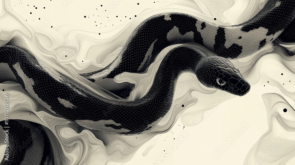Fototapeta premium Abstract and Colorful Snake Illustration Design with Pattern japanese japan