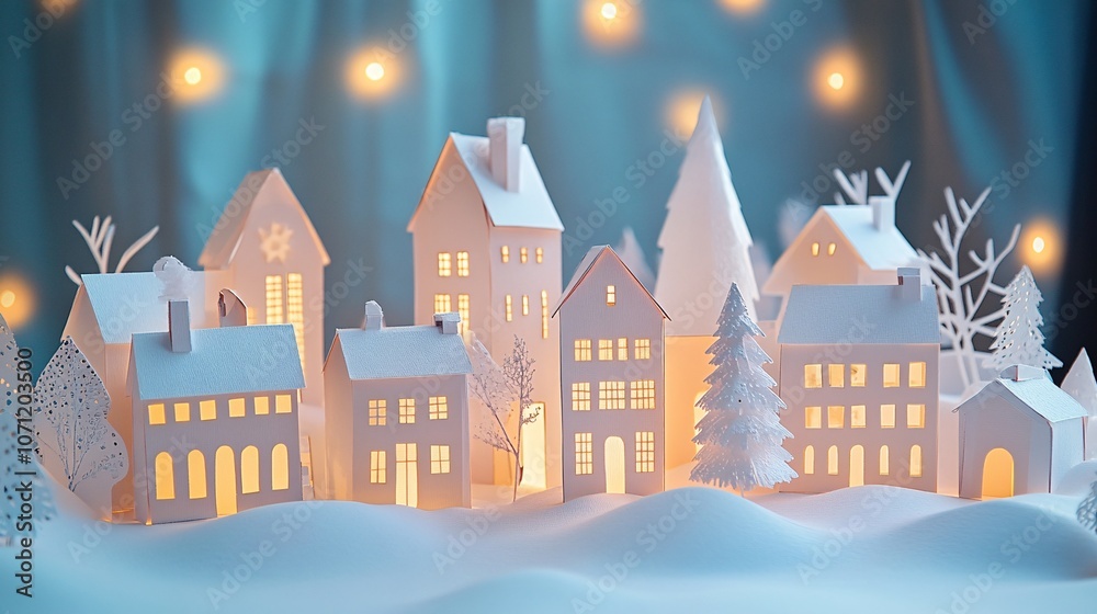 Fototapeta premium Create a cozy winter village scene with paper crafts