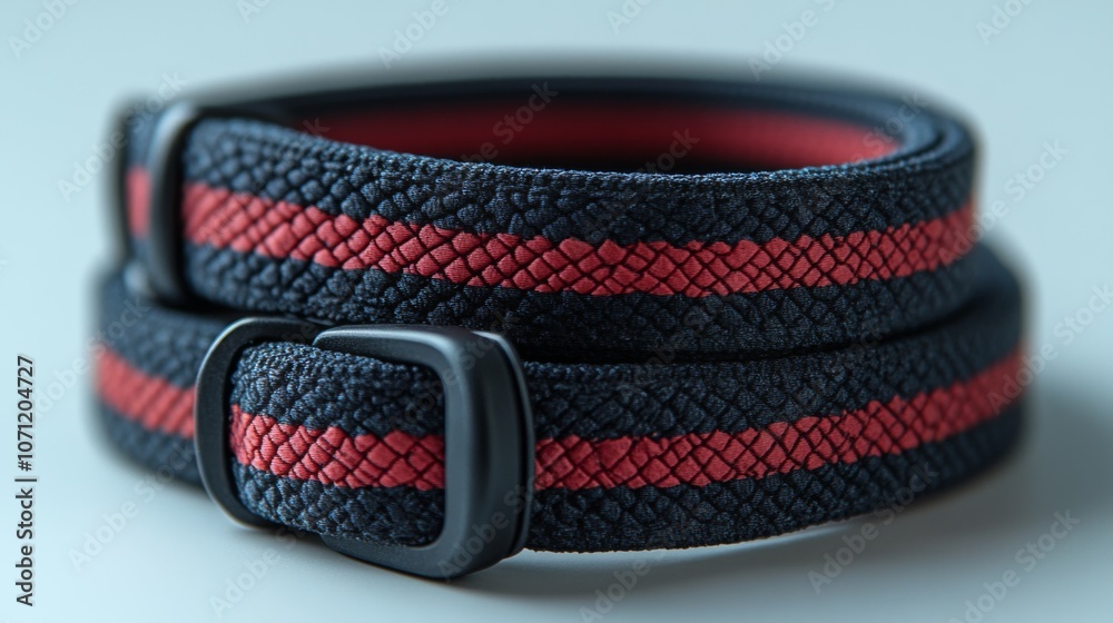 Close Up of a Black and Red Fabric Strap with Buckle