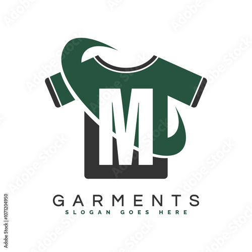 Letter M T-Shirt Logo with round Concept. Alphabet M garments moon face icon design