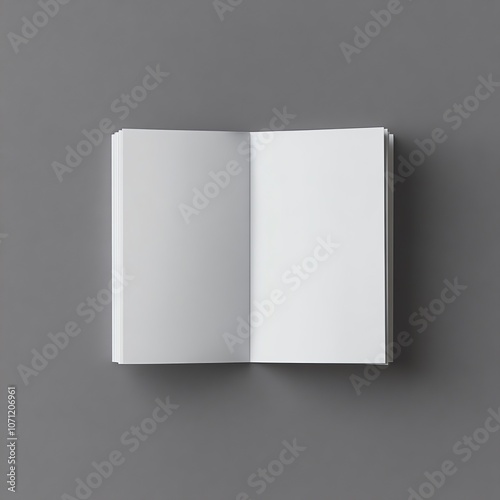 A blank, white book with a grey background.