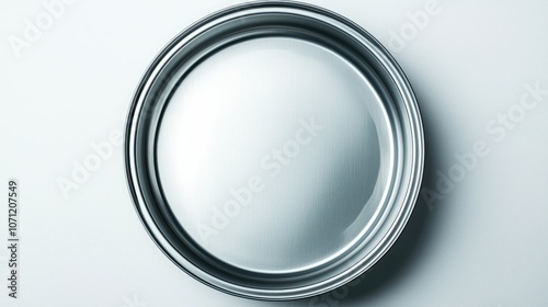 Empty round stainless steel baking pan on white background.