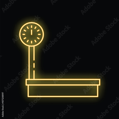 Yellow glowing neon line icon representing an electronic scale, isolated on a black background
