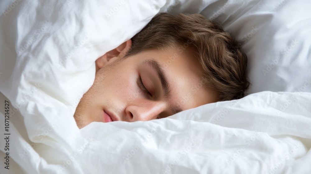 Peaceful sleep in cozy bedding illustrating the importance of rest Peaceful sleep in cozy bedding illustrating the importance of rest
