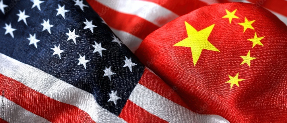 Fototapeta premium Flags of USA and China side by side, symbolizing international relations