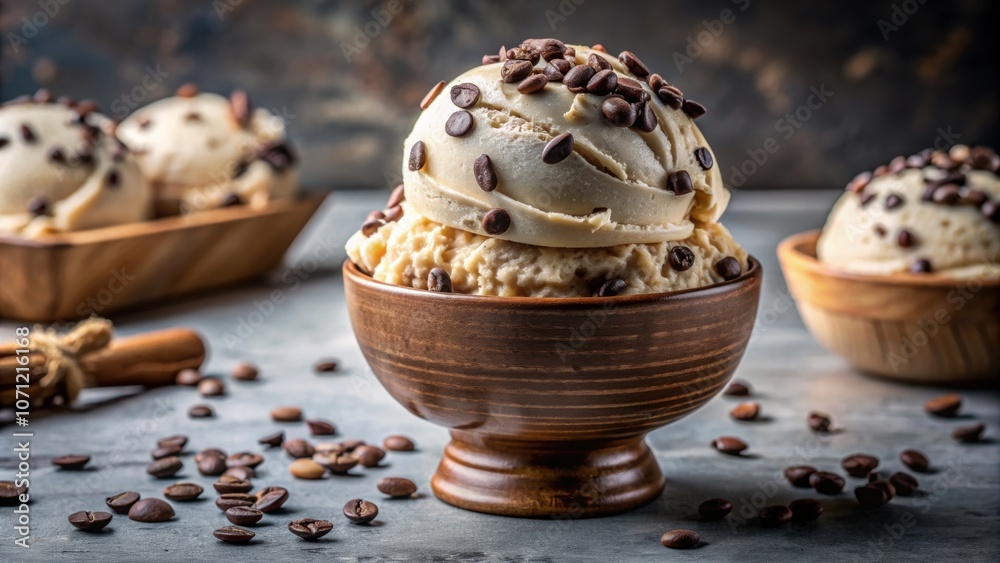 Creamy chocolate chip ice cream with a generous sprinkling of chocolate chips , dessert, sweet, ice cream, cold Creamy chocolate chip ice cream with a generous sprinkling of chocolate chips , dessert, sweet, ice cream, cold