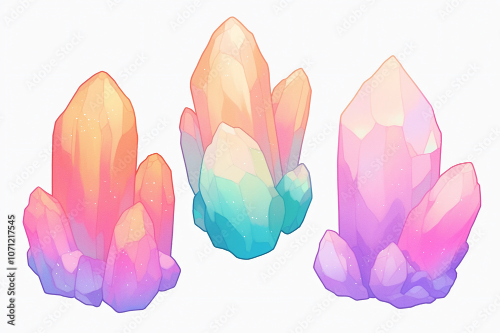 Vibrant Crystal Illustration: Colorful Gemstones with Sparkle Vibrant Crystal Illustration: Colorful Gemstones with Sparkle