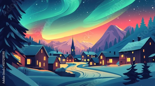 Wallpaper Mural Aurora's Embrace: Nordic Village Serenity Torontodigital.ca