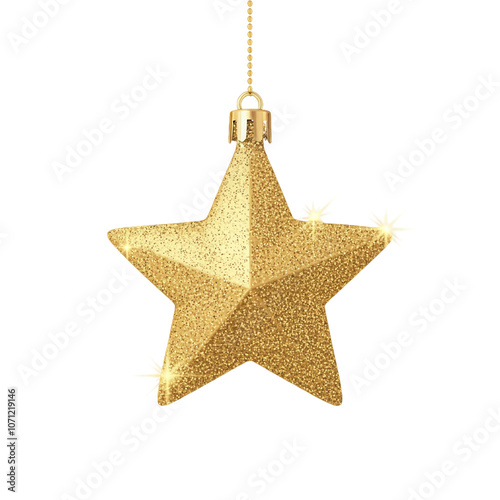 A sparkling golden star ornament with subtle glitter, isolated on transparent. Perfect for elegant holiday and Christmas decor