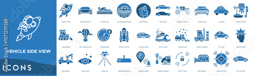 Vehicle Side View icon. Rocket Ride, Car Silhouette, Racing car, Automobile Profile and Side Profile
