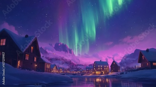 Aurora's Embrace: Nordic Village Serenity