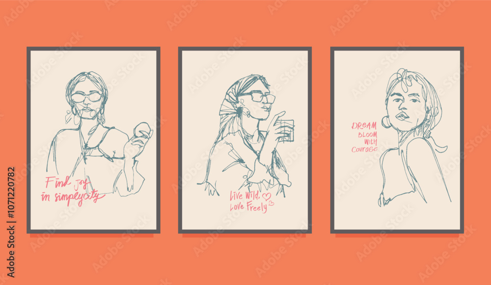 Design Poster Aesthetic Line Art of Women with Inspirational Messages Design Poster Aesthetic Line Art of Women with Inspirational Messages