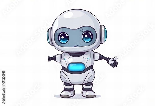 cartoon robot with blue eyes and a white body.