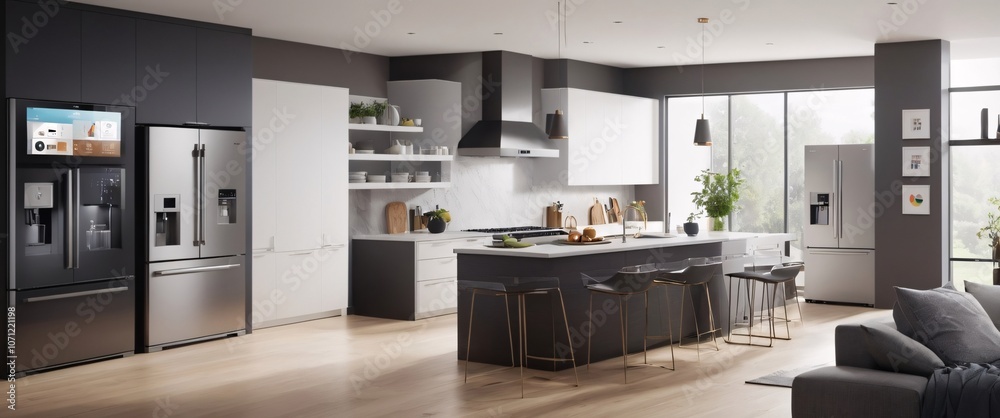 smart home filled with various connected devices and appliances AI, such as smart refrigerators, coffee makers, and ovens, all communicating with each other to simplify everyday tasks and enhance the smart home filled with various connected devices and appliances AI, such as smart refrigerators, coffee makers, and ovens, all communicating with each other to simplify everyday tasks and enhance the