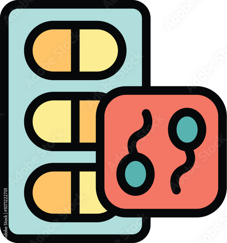 This icon illustrates sperm with pills, representing a sperm bank and the process of in vitro fertilization