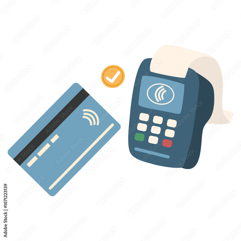 Processing of NFC payment. POS terminal with smartphone and credit or debit card Processing of NFC payment. POS terminal with smartphone and credit or debit card