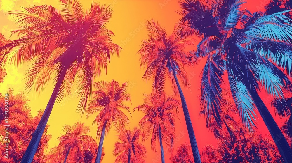 Palm trees with sunset, summer background. Palm trees with sunset, summer background.