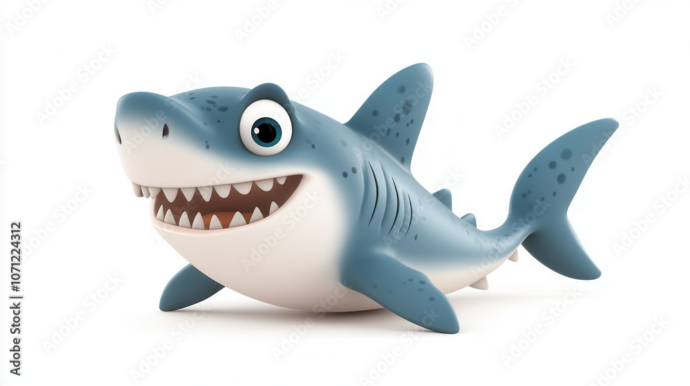 Obraz premium Witty cartoon shark with playful expression, showcasing friendly design and vibrant colors. Perfect for children illustrations and playful themes