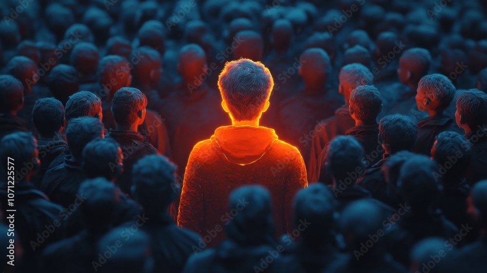 Obraz premium Bright Figure Among Shadows in Crowd