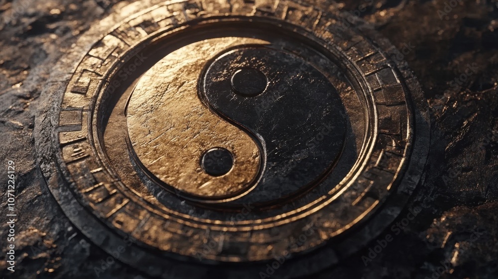 Elegant Yin Yang Symbol on Textured Surface Elegant Yin Yang Symbol on Textured Surface