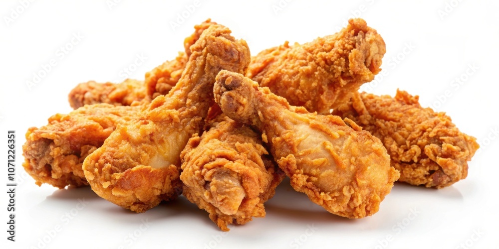 Crispy fried chicken pieces, drumstick, wing and thigh, isolated, fried, crispy, chicken, pieces, drumstick, wing, thigh, isolated Crispy fried chicken pieces, drumstick, wing and thigh, isolated, fried, crispy, chicken, pieces, drumstick, wing, thigh, isolated