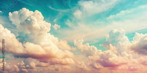 Vintage inspired sky with pastel colors and fluffy clouds, retro, nostalgic, pastel, colorful, clouds, vintage, old-fashioned photo