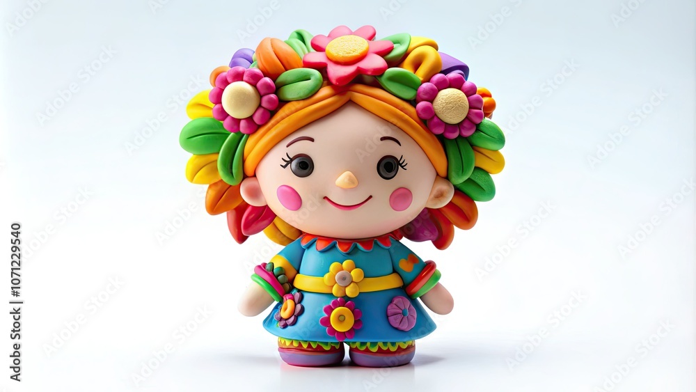 Cheerful 3D Cartoon Clay Figurine with Vibrant Colors on White Background – Playful Artistic Style for Stock Photography Cheerful 3D Cartoon Clay Figurine with Vibrant Colors on White Background – Playful Artistic Style for Stock Photography