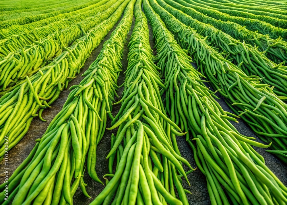 Aerial close-up: Fresh green beans, a vibrant farm scene. Aerial close-up: Fresh green beans, a vibrant farm scene.