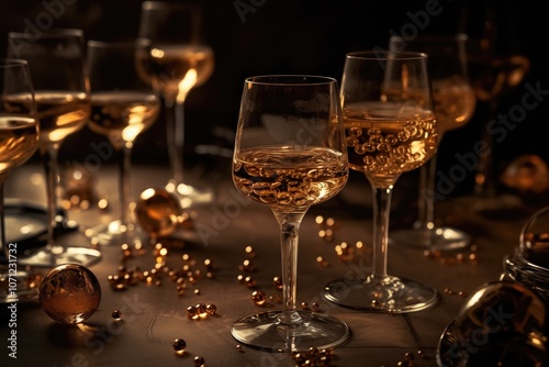 Champagne Glasses Gold Confetti New Year Celebration Festive Sparkle