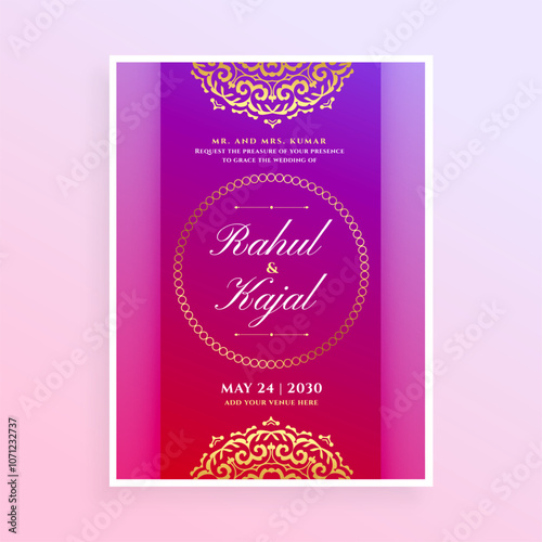 elegant indian wedding greeting card flyer with golden decoration