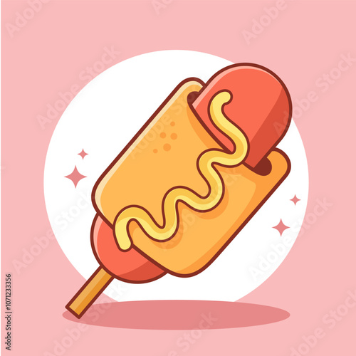 Illustration Graphic of Cord Dog with Mustard Sauce Isolated. Food cartoon. illustration of Cord Dog with Mustard Sauce  with Mustard Sauce for poster, menus, brochure, web and Icon Fast Food. photo