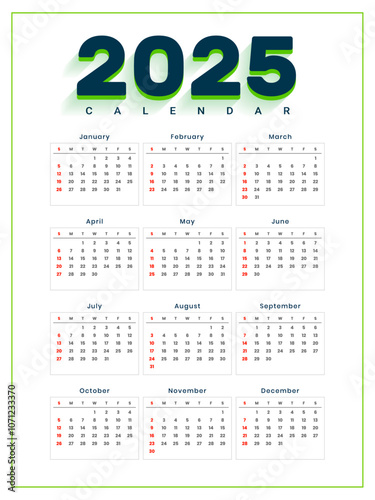 minimal 2025 annual calendar template office desk or wall