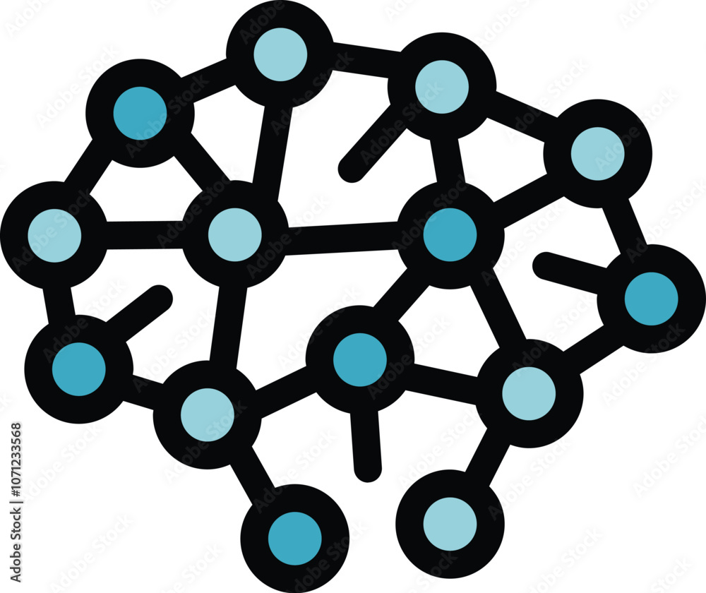 Simple icon of a brain with connected nodes symbolizing a neural network processing information Simple icon of a brain with connected nodes symbolizing a neural network processing information