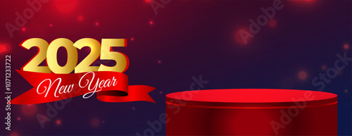 2025 new year greeting banner with 3d podium stand