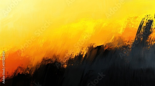 Fototapeta Naklejka Na Ścianę i Meble -  Abstract background with a gradient of yellow, orange, and black, like a sunset over a mountain range.