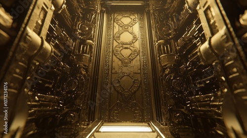 Innovative Steampunk Portal: Detailed 3D Render of Intricate Metalwork Doorway Leading to Imaginative World