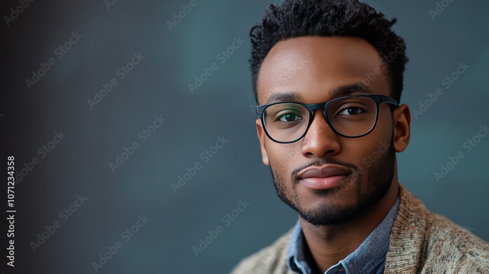 Fototapeta premium Confident Young Man with Glasses in a Cozy Sweater Portrait