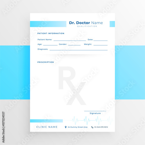 blank Rx medic prescription notepad template design