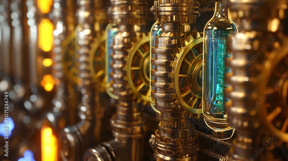Captivating Steampunk Gadget Close-Up: Retro-Futuristic 3D Render with Exposed Gears, Polished Wood, and Colorful Liquids Captivating Steampunk Gadget Close-Up: Retro-Futuristic 3D Render with Exposed Gears, Polished Wood, and Colorful Liquids