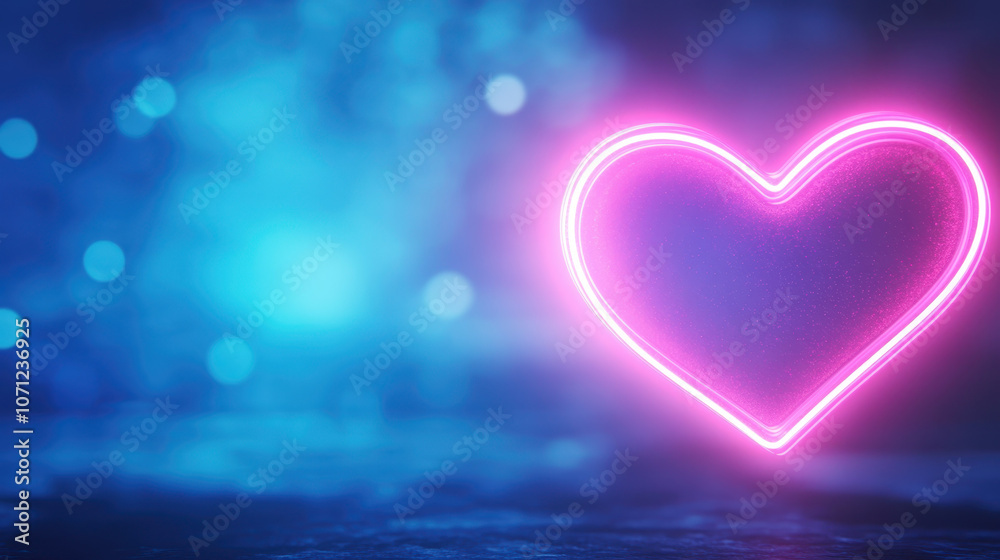 glowing pink heart symbol against dreamy blue background, evoking feelings of love and warmth. Perfect for romantic themes and celebrations