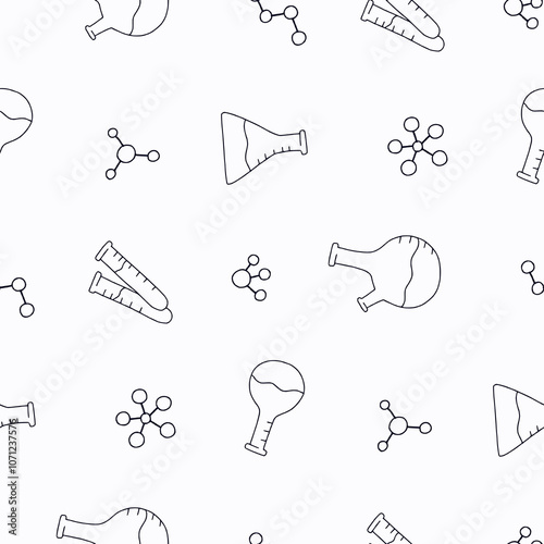 Outline Chemical Flask Molecule Vector Seamless Pattern illustration Design